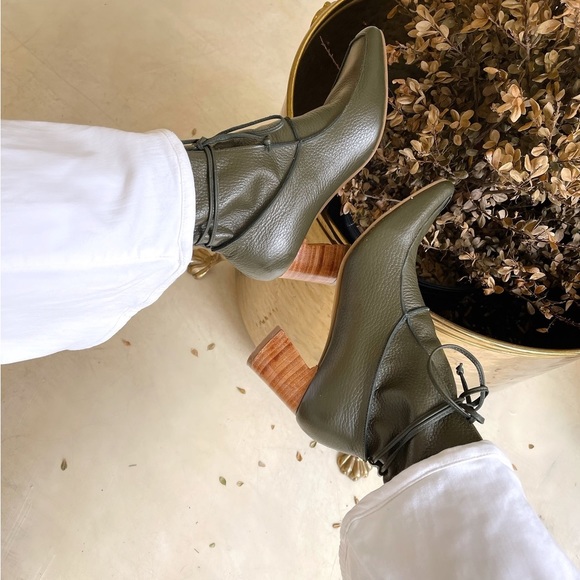 Leather Fruit Stivali Stivali Awakening Olive Leather Ankle Boots